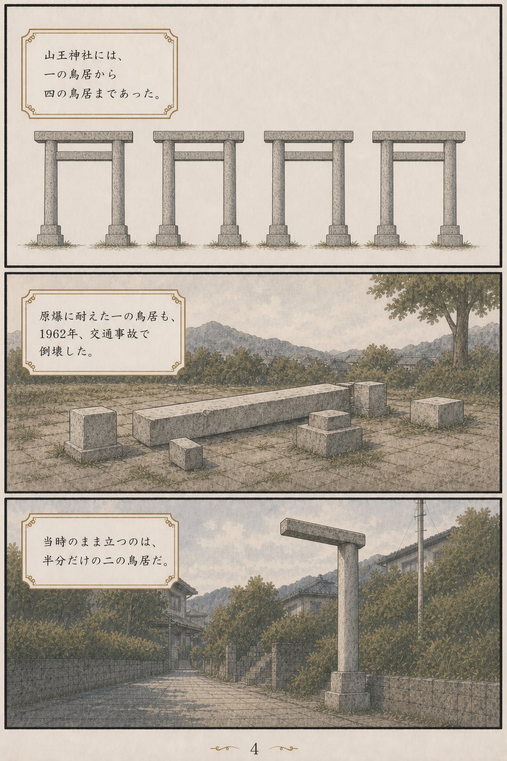 半分だけの鳥居が、80年あまり立ち続けている — 長崎・山王神社の一本柱鳥居 まんが解説 4ページ目