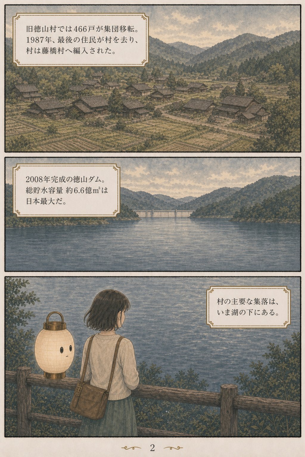 湖の底に、村がある — 日本の「湖底に沈んだ村」を地図でたどる まんが解説 2ページ目
