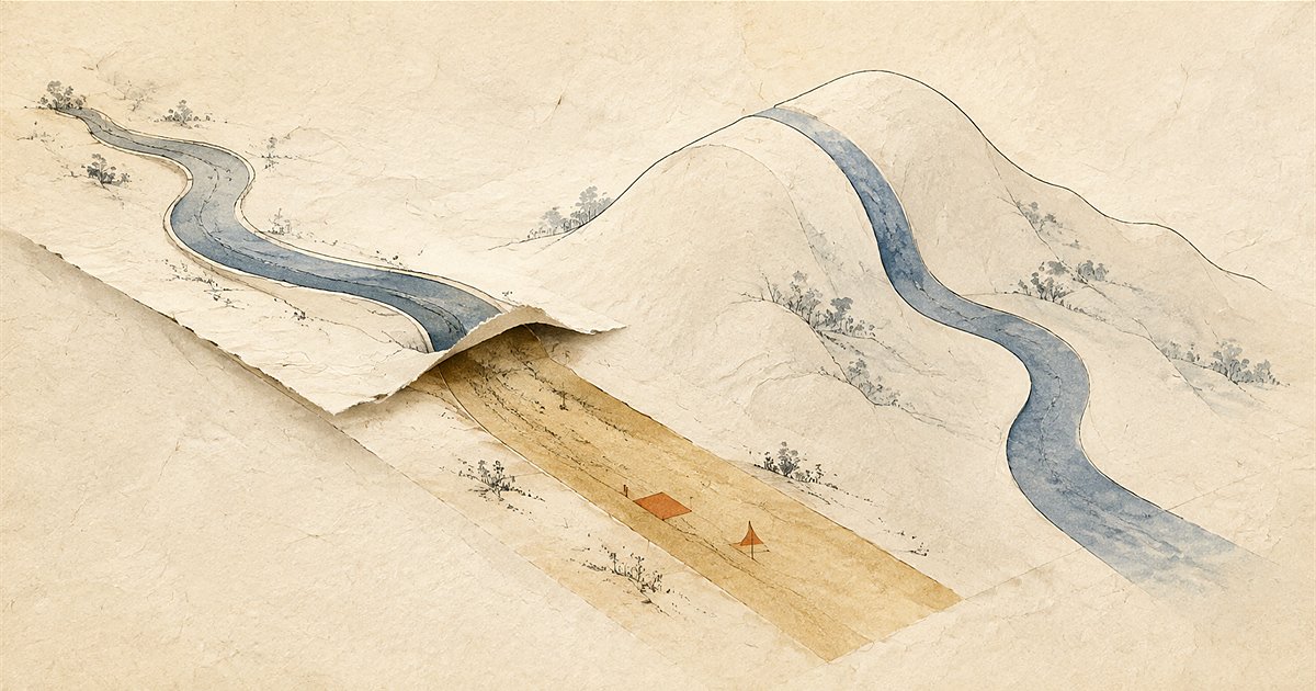 旧湊川の付け替え跡(新開地・湊川公園)の象徴図(イラスト)