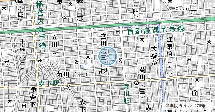 竪川（本所の運河・首都高下の川跡）の位置を示す地図