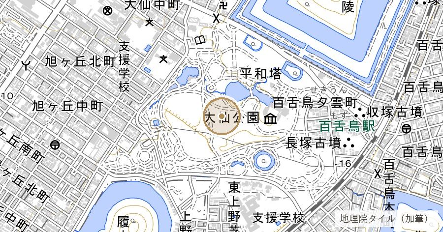 「百舌鳥」地名の由来（百舌鳥古墳群・百舌鳥耳原伝承）の位置を示す地図