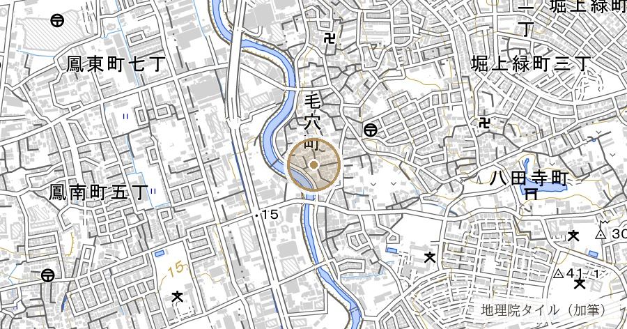 「毛穴（けな）」の地名（鎌倉期から続く難読地名）の位置を示す地図