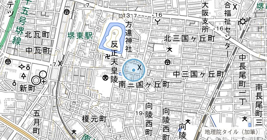 旧天王貯水池(明治の煉瓦造水道遺構)の位置を示す地図