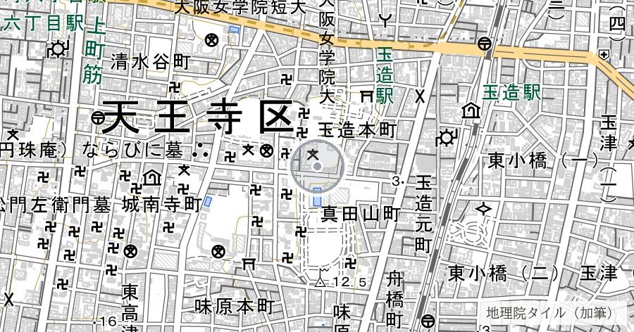 旧真田山陸軍墓地の位置を示す地図