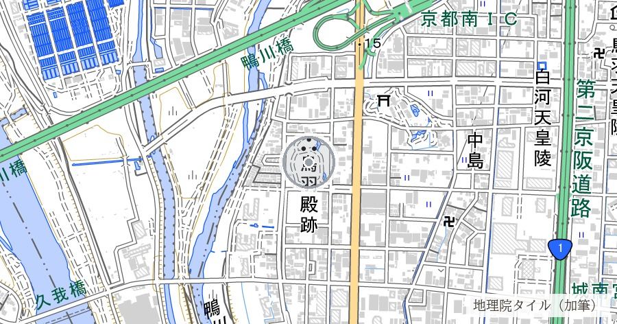 鳥羽伏見の戦い 勃発地(小枝橋・鳥羽離宮跡公園)の位置を示す地図