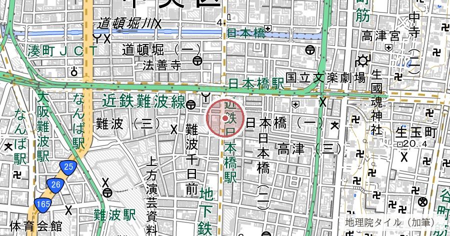 千日前 刑場・墓所跡の位置を示す地図