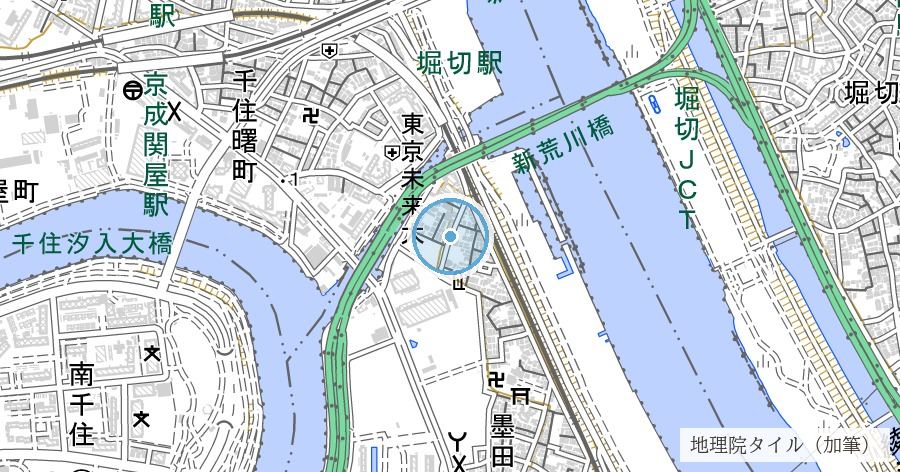 「鐘ヶ淵」の地名由来（隅田川に沈んだ鐘の伝承）の位置を示す地図