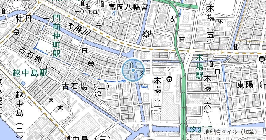 波除碑(寛政の高潮が定めた「住んではいけない」境界)の位置を示す地図