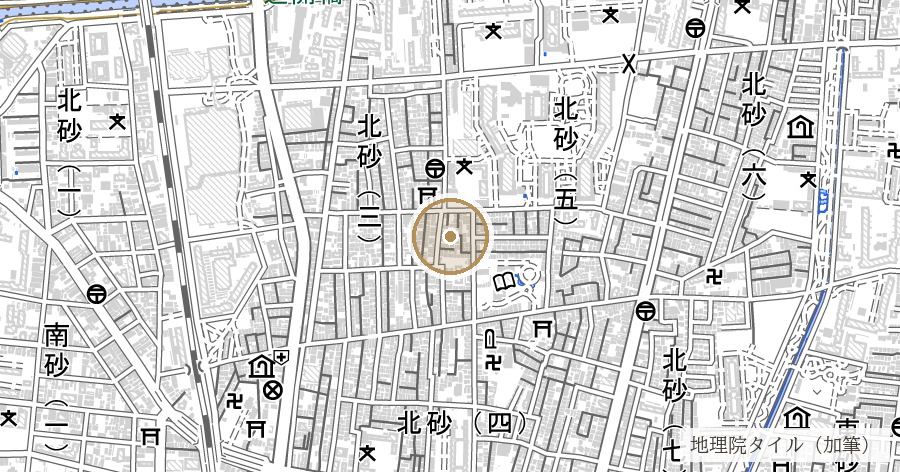 「砂町」の地名由来(海を拓いた砂村新田)の位置を示す地図