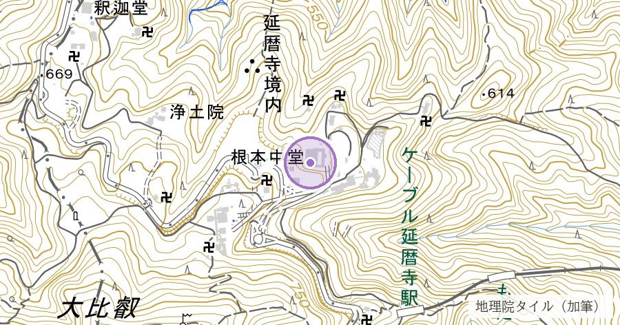 比叡山延暦寺(平安京の鬼門を守る山と伝わる)の位置を示す地図