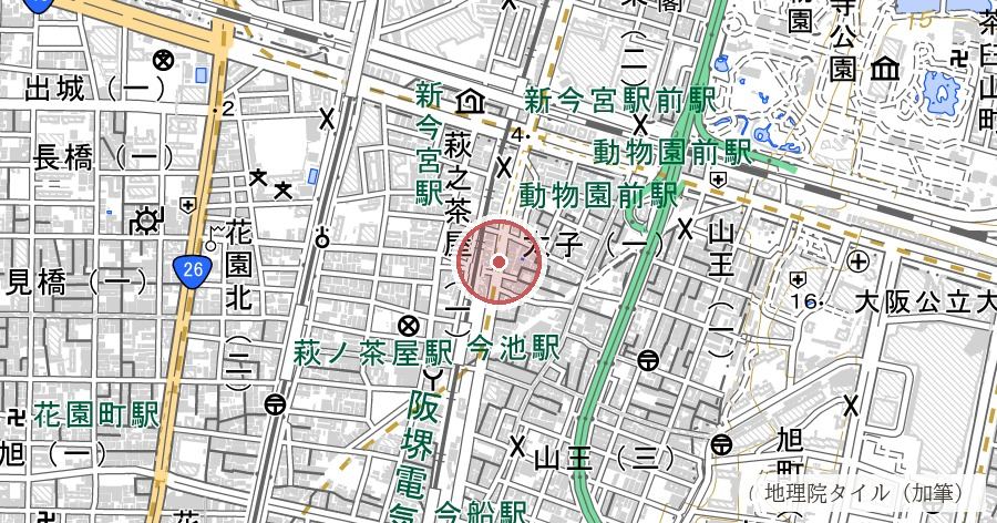 鳶田(飛田)刑場・墓所跡の位置を示す地図
