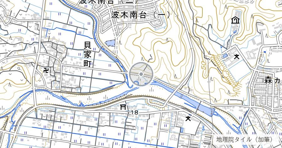 采女城跡（後藤氏の居城と伝わる山城）の位置を示す地図
