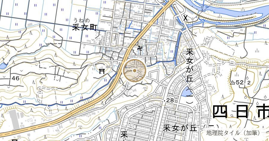 杖衝坂(ヤマトタケル伝承と「三重」地名由来の坂)の位置を示す地図