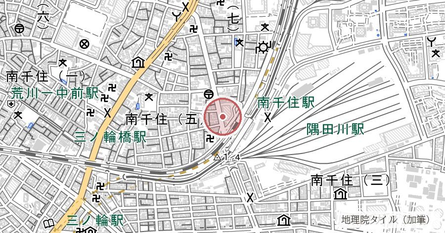 小塚原回向院（刑死者供養の寺・観臓記念碑）の位置を示す地図