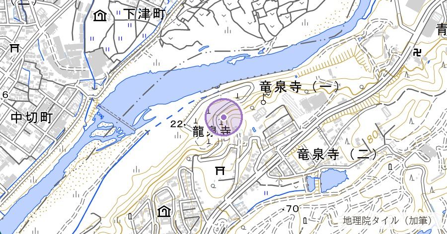 龍泉寺(名古屋城の鬼門を鎮護すると伝わる尾張四観音のひとつ)の位置を示す地図