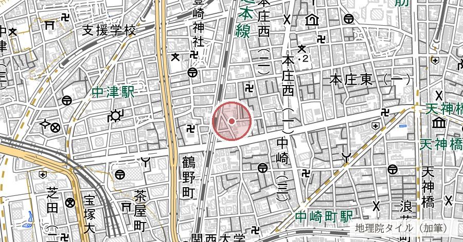 南浜墓所跡(大坂七墓)の位置を示す地図
