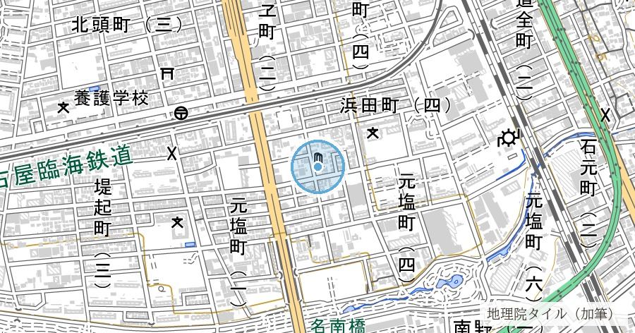 くつ塚（伊勢湾台風殉難者慰霊之碑）の位置を示す地図