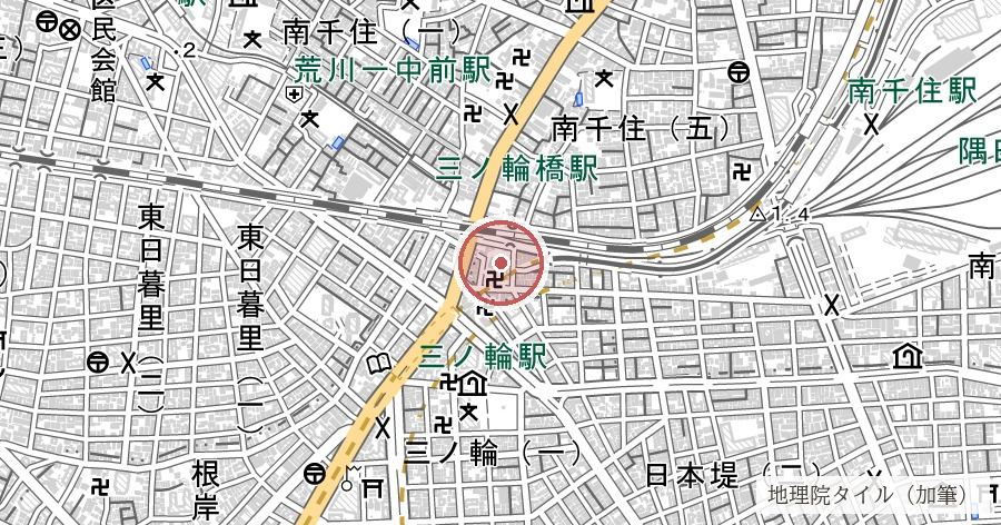 浄閑寺（新吉原総霊塔・「投込寺」と呼ばれた寺）の位置を示す地図