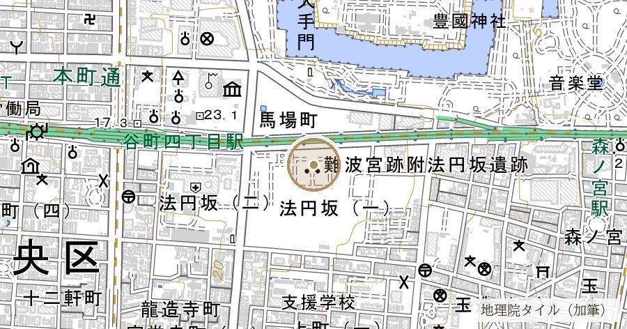 上町台地・難波宮跡の位置を示す地図