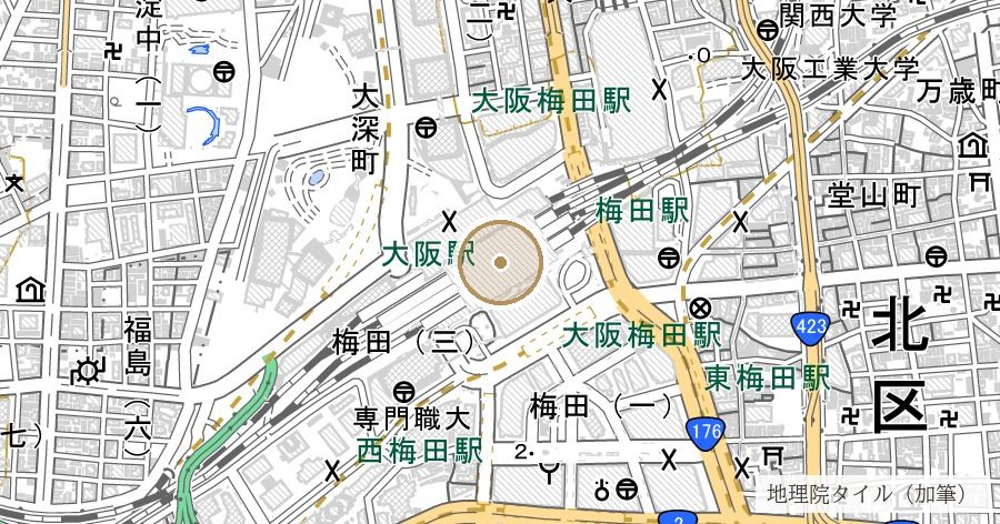 「梅田＝埋田」地名伝承の位置を示す地図
