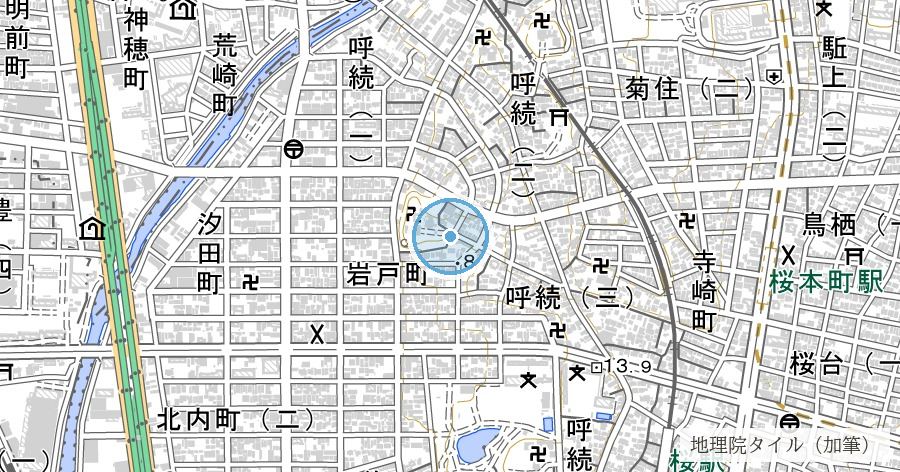 年魚市潟(あゆちがた)跡(万葉集に詠まれた干潟と、それを見下ろした高台)の位置を示す地図