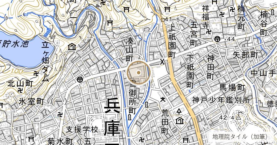 福原京跡(雪見御所旧跡)の位置を示す地図