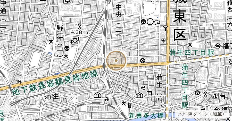 蒲生（がもう）地名の位置を示す地図