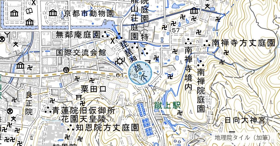 蹴上インクライン（琵琶湖疏水）の位置を示す地図