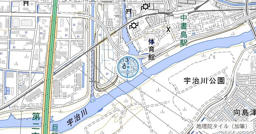 伏見港と三栖閘門の位置を示す地図
