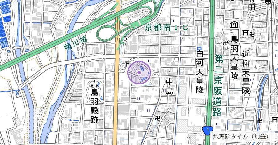 城南宮の方除と鳥羽離宮跡の位置を示す地図