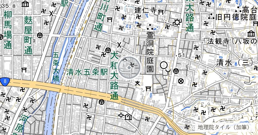 六波羅探題跡・平氏六波羅第の位置を示す地図