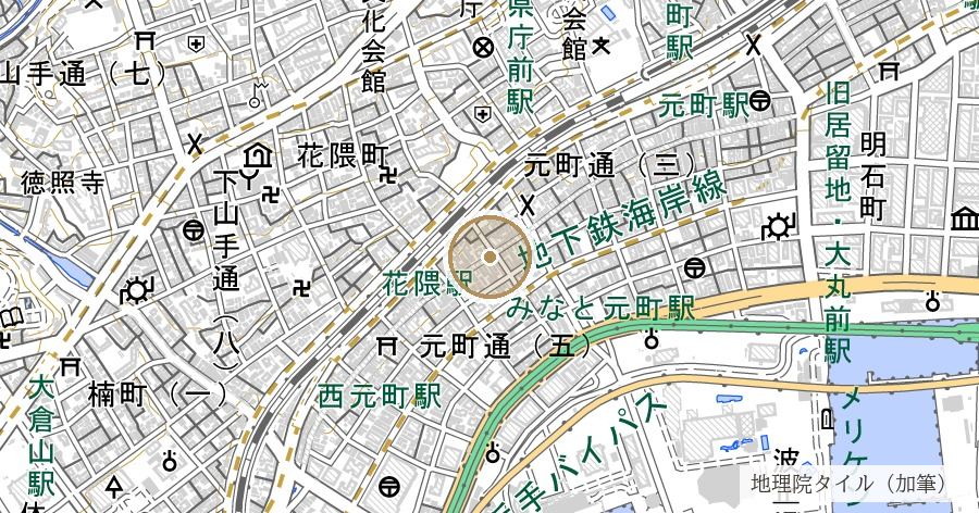 元町という町名の誕生と旧西国街道の位置を示す地図
