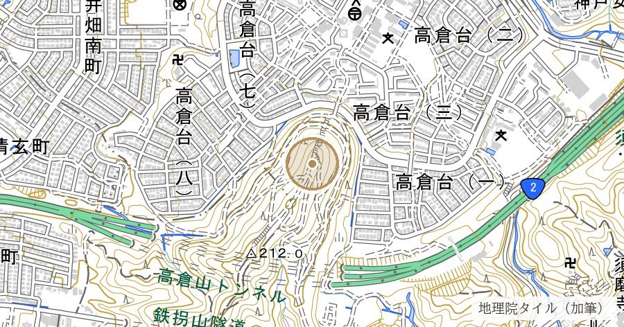 消えた高倉山とおらが山（山、海へ行く）の位置を示す地図