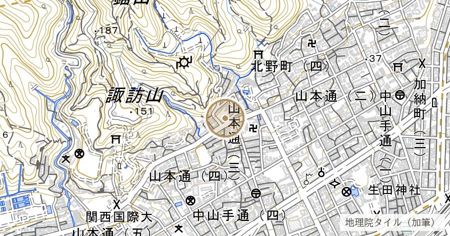 旧国立移民収容所と移住坂(海外移住と文化の交流センター)の位置を示す地図