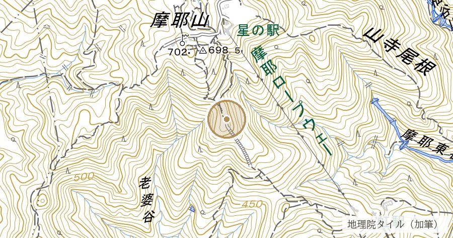 摩耶山天上寺の旧境内跡(摩耶山史跡公園)の位置を示す地図