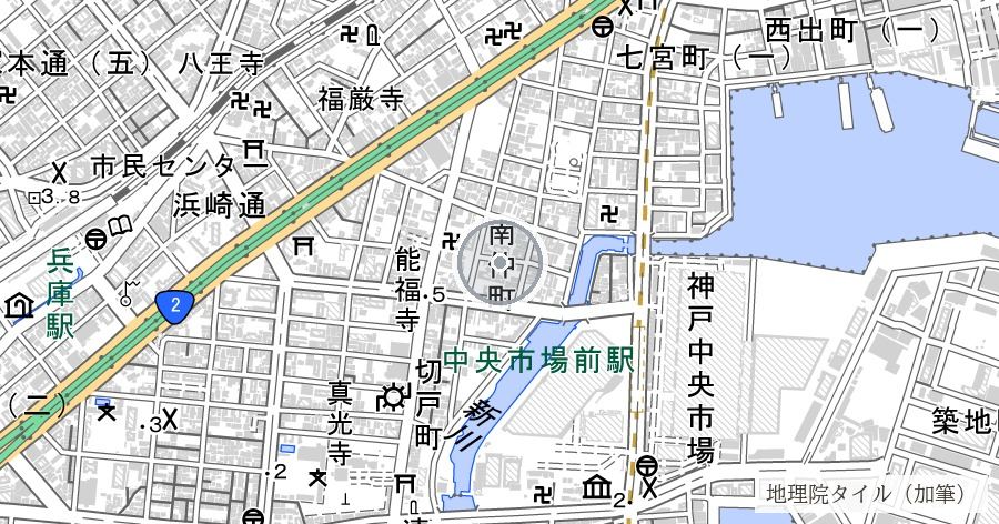 神戸事件と永福寺跡の位置を示す地図