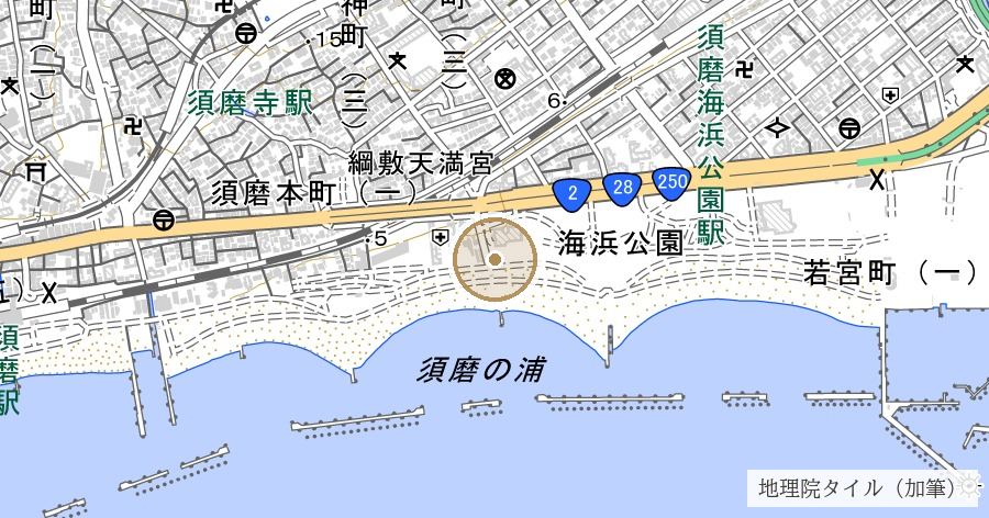 旧和田岬灯台(和田岬から須磨へ動いた灯台)の位置を示す地図