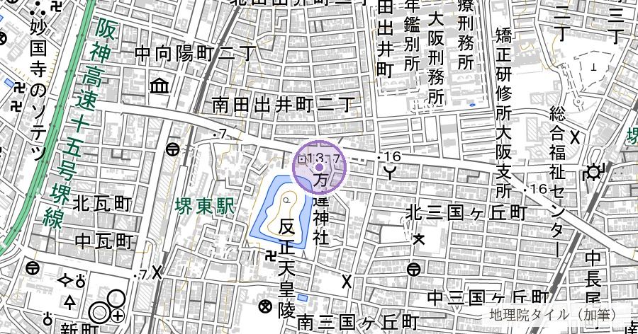 方違神社(堺市・方除けの社)の位置を示す地図