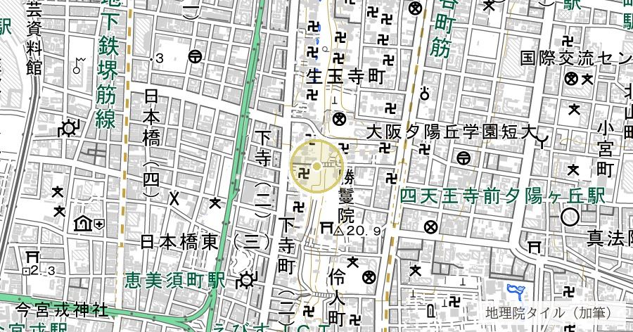 天王寺七坂・口縄坂の伝承の位置を示す地図