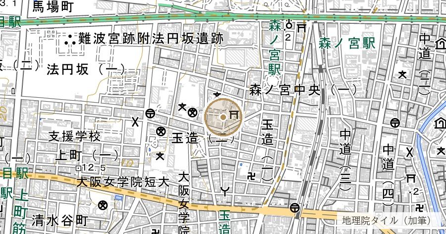 「玉造」地名（玉作部の居住地伝承）の位置を示す地図