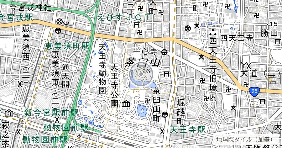 茶臼山（大坂の陣 両軍本陣跡・天王寺公園）の位置を示す地図