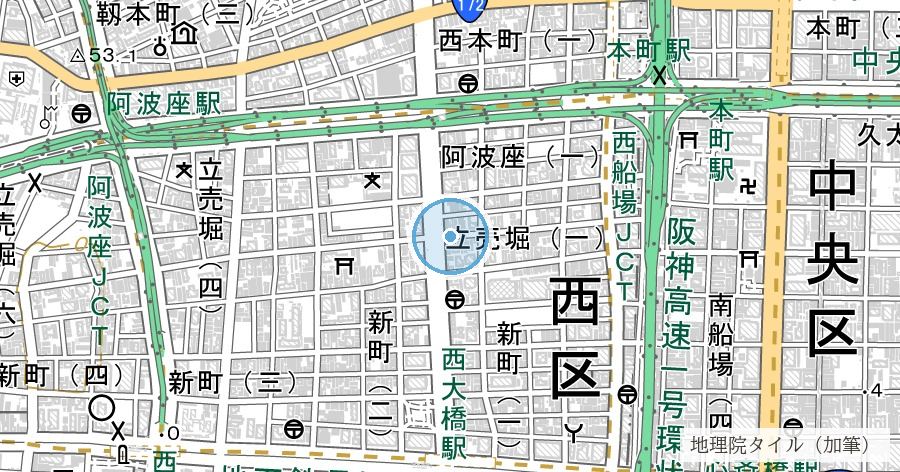 薩摩堀川跡(薩摩堀北公園・碑)の位置を示す地図