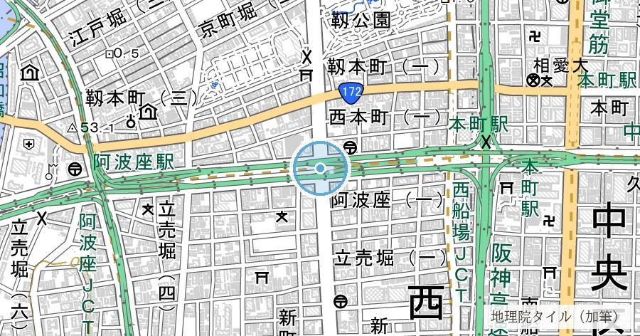 阿波堀川跡（西本町・阿波座）の位置を示す地図