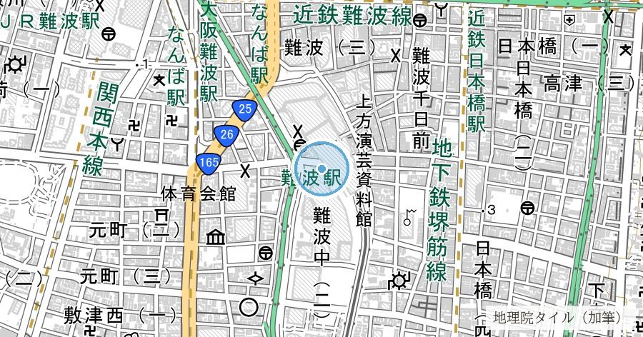 難波新川（難波入堀川）跡の位置を示す地図