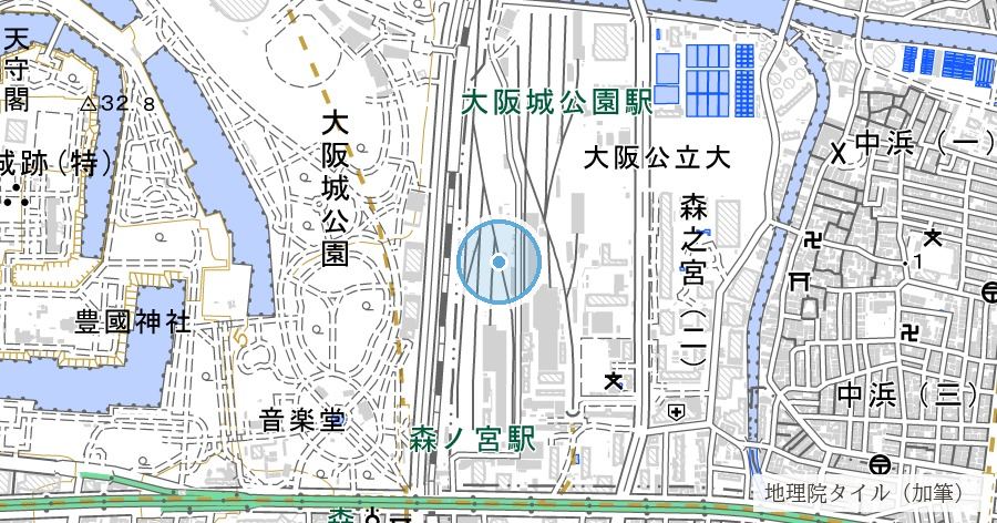 森の宮遺跡・貝塚(旧河内湾/河内湖岸線の物証)の位置を示す地図