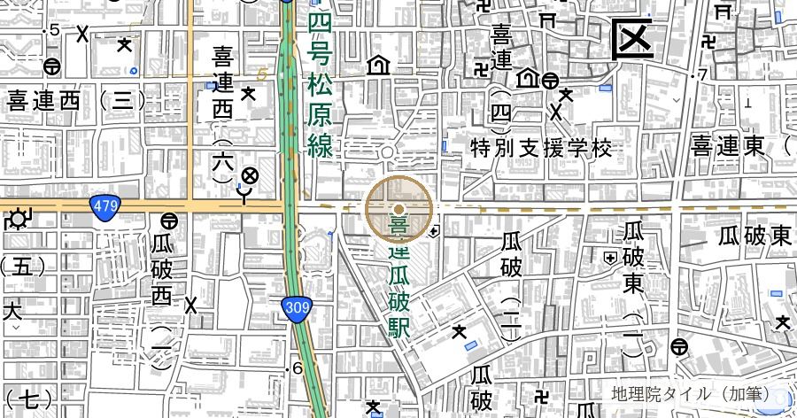 喜連・瓜破 難読地名（喜連瓜破駅周辺）の位置を示す地図