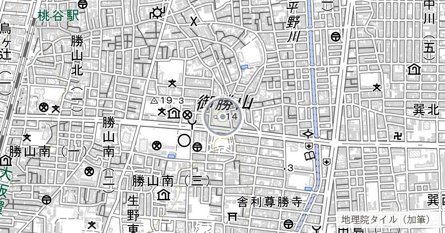 御勝山古墳(大坂冬の陣・徳川秀忠本陣跡)の位置を示す地図