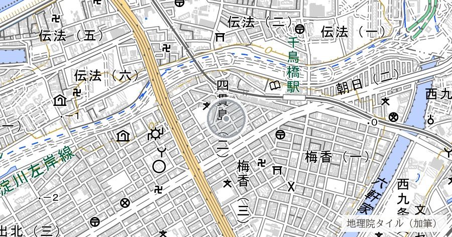 第2回大阪大空襲の被災域(此花・港・大正〜市街西部)の位置を示す地図