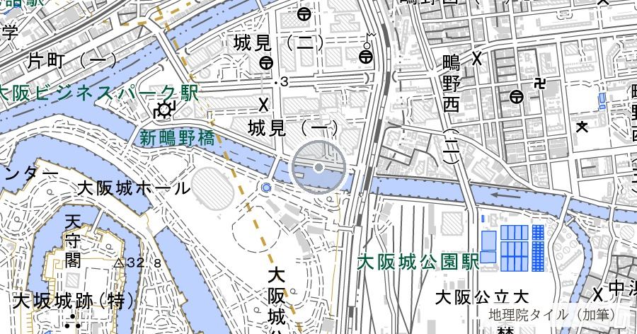 大阪砲兵工廠跡（大阪城公園東部〜OBP）の位置を示す地図