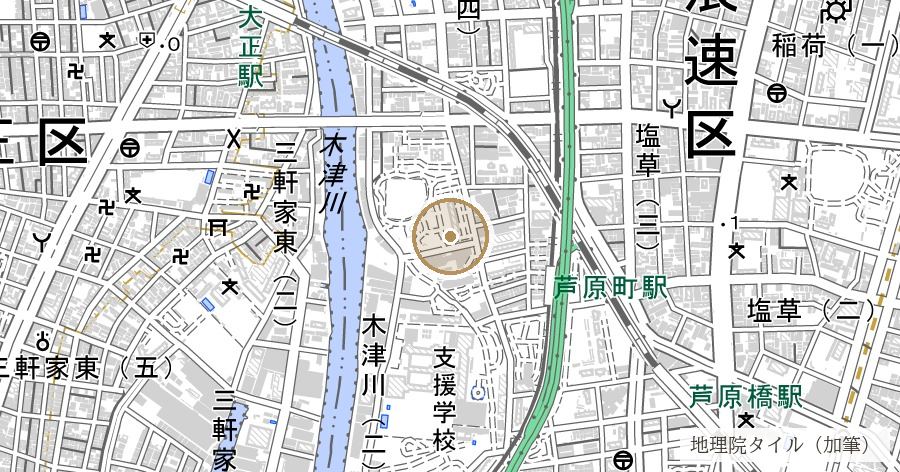 難波島跡(木津川に消えた中州・月正島)の位置を示す地図